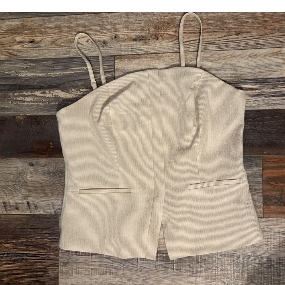 DKNY Womens Beige Striped Tailored Camisole Top Size 12 Structured Bodice (